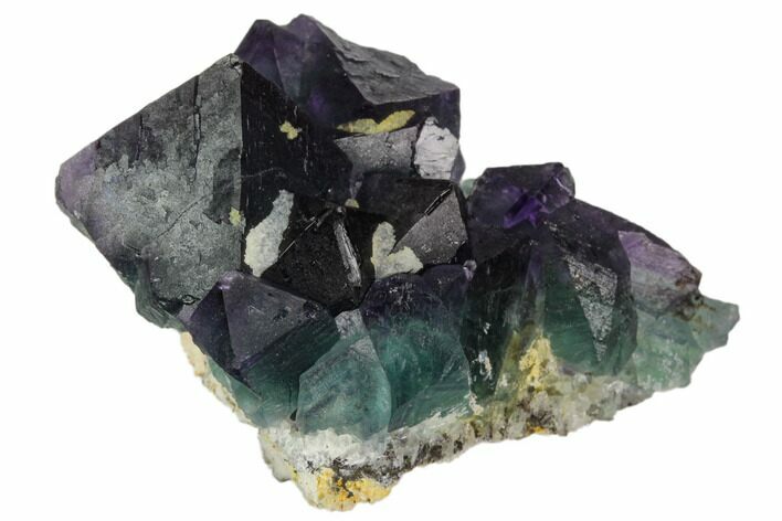 Purple-Green Octahedral Fluorite Crystals on Quartz - Fluorescent #124842